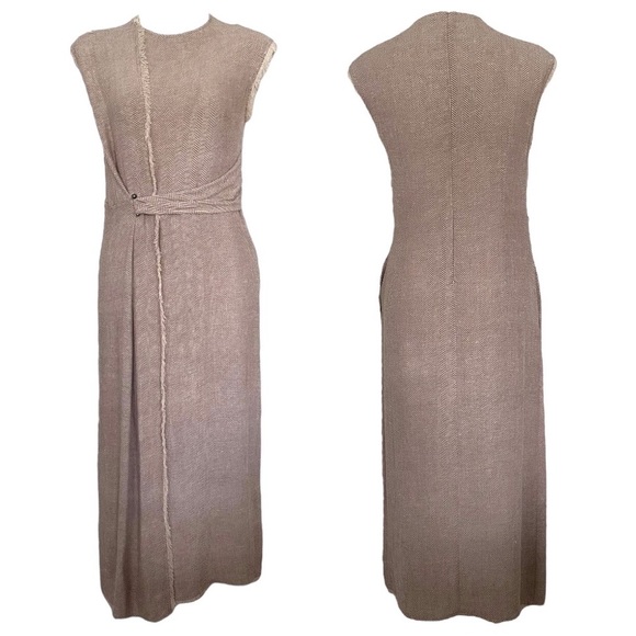 Dusan Linen Oatmeal Maxi Long Dress 42 US Size 10/12 - Picture 4 of 13